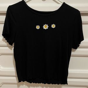 Black Crop Top with Daisies